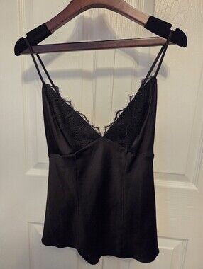Guess Black Lace Trim Silk-Look Camisole